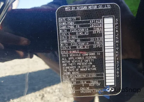 2019 Infiniti Qx50 Luxe from USA, damaged, VIN 3PCAJ5M19KF137380